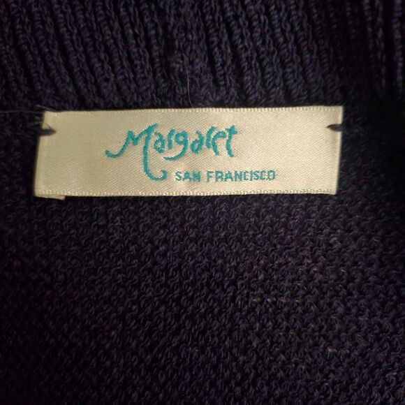 Margaret O'Leary Cardigan Sweater Wool Kimono Sleeve Peplum Navy Blue Sz L - Picture 5 of 7